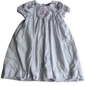 Smock Monkey White Dress with L Monogram - Size 5